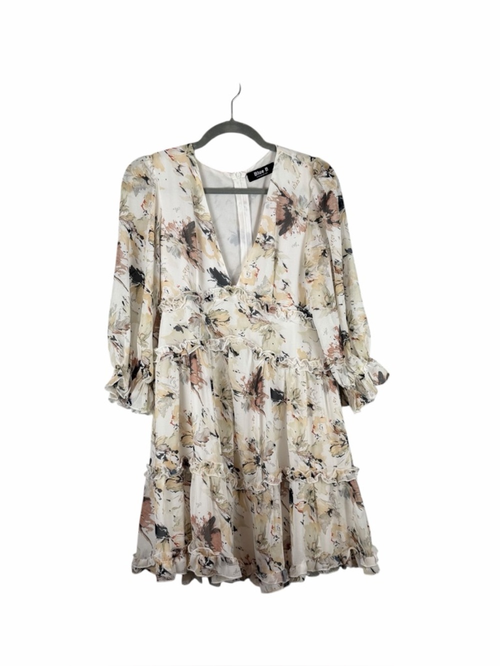 Blue B Collection Floral Tiered Ruffle Mini Dress Size Small